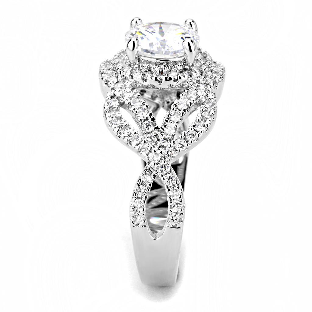 Alamode Rhodium Brass Ring with AAA Grade CZ in Clear - Flyclothing LLC