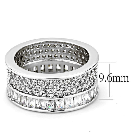 Alamode Rhodium Stainless Steel Ring with AAA Grade CZ in Clear - Alamode