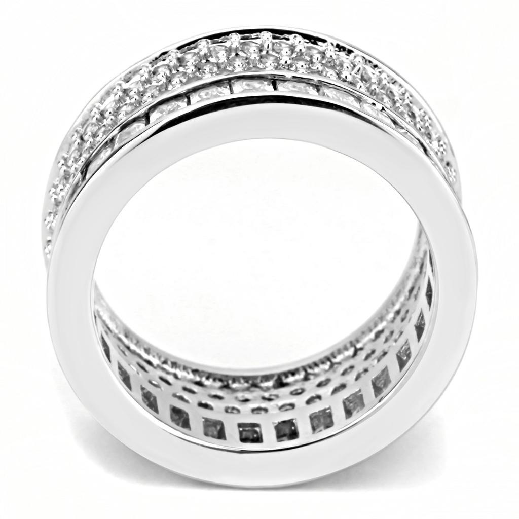 Alamode Rhodium Stainless Steel Ring with AAA Grade CZ in Clear - Alamode