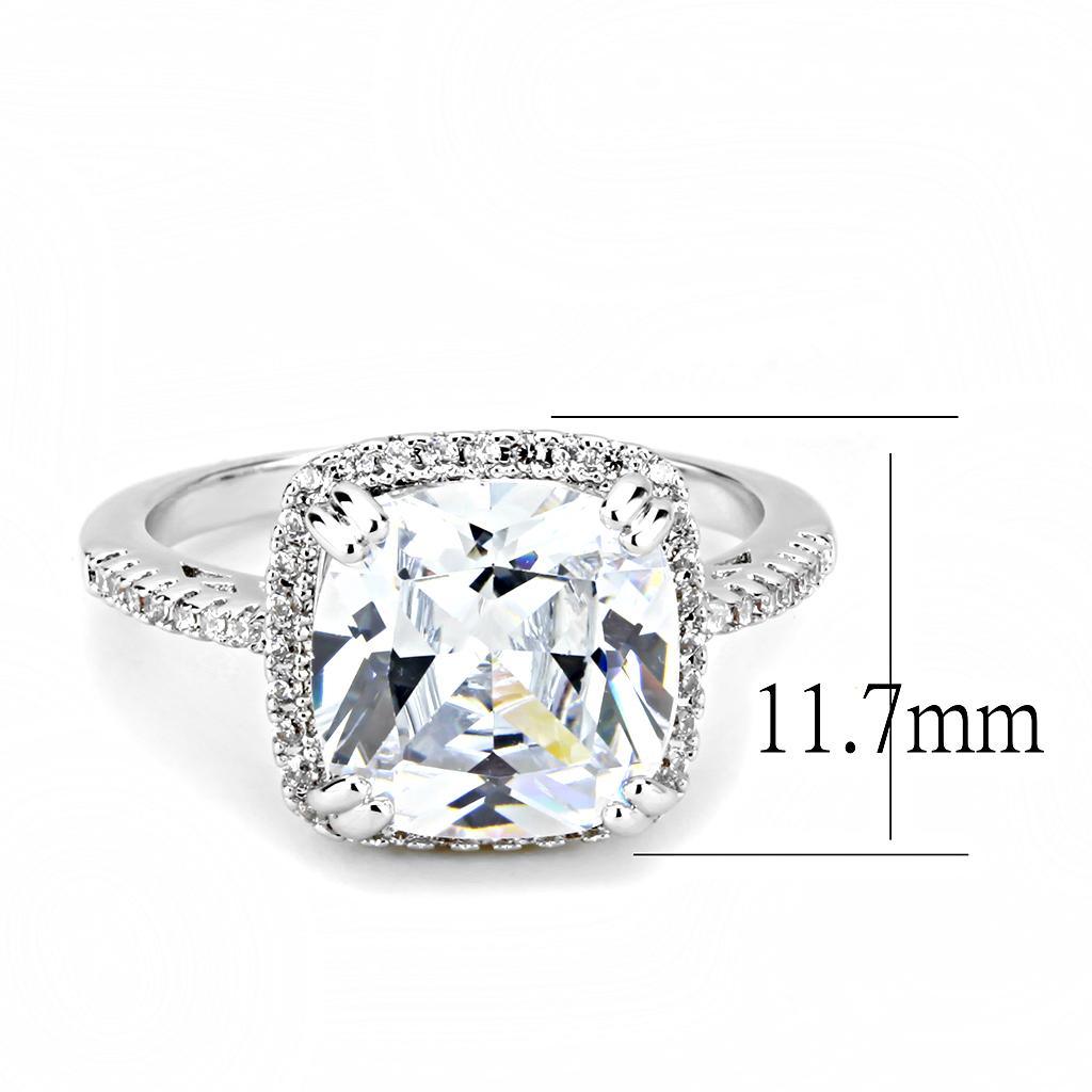 Alamode Rhodium Brass Ring with AAA Grade CZ in Clear - Flyclothing LLC