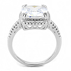 Alamode Rhodium Brass Ring with AAA Grade CZ in Clear - Flyclothing LLC