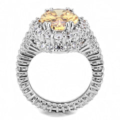 Alamode Rhodium Brass Ring with AAA Grade CZ in Champagne - Flyclothing LLC