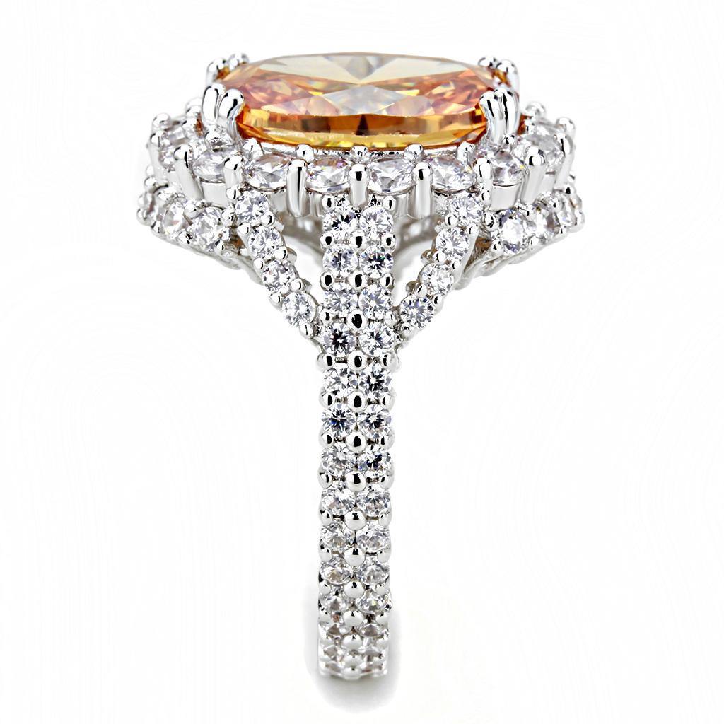 Alamode Rhodium Brass Ring with AAA Grade CZ in Champagne - Flyclothing LLC