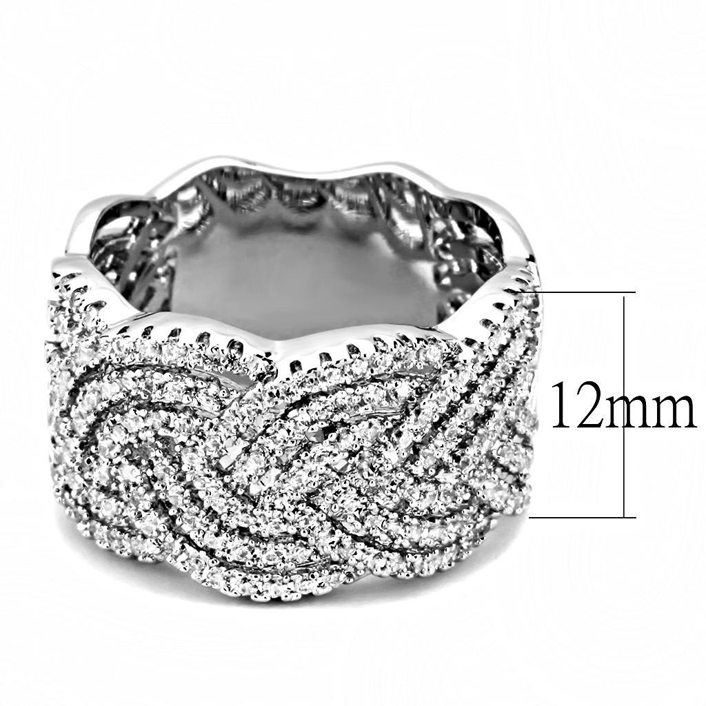 Alamode Rhodium Brass Ring with AAA Grade CZ in Clear - Alamode