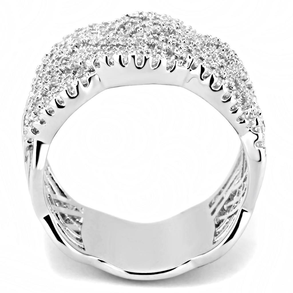 Alamode Rhodium Brass Ring with AAA Grade CZ in Clear - Flyclothing LLC