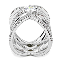 Alamode Rhodium Brass Ring with AAA Grade CZ in Clear - Flyclothing LLC