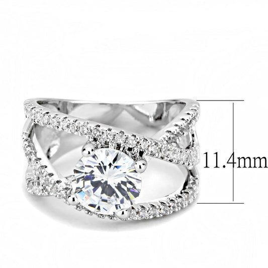 Alamode Rhodium Brass Ring with AAA Grade CZ in Clear - Alamode