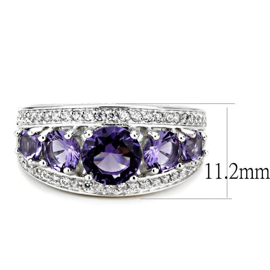 Alamode Rhodium Brass Ring with Synthetic in Amethyst - Flyclothing LLC