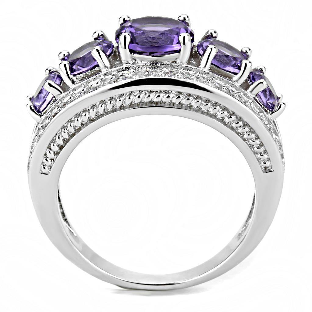 Alamode Rhodium Brass Ring with Synthetic in Amethyst - Flyclothing LLC