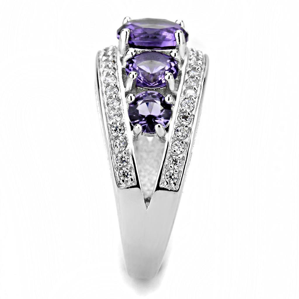 Alamode Rhodium Brass Ring with Synthetic in Amethyst - Flyclothing LLC