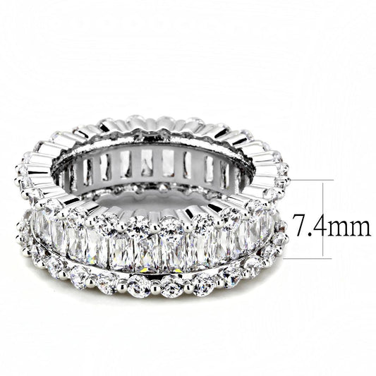 Alamode Rhodium Brass Ring with AAA Grade CZ in Clear - Flyclothing LLC