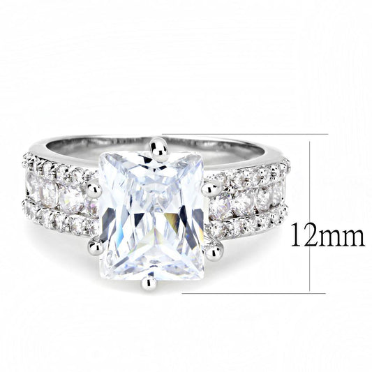 Alamode Rhodium Brass Ring with AAA Grade CZ in Clear - Flyclothing LLC