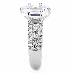 Alamode Rhodium Brass Ring with AAA Grade CZ in Clear - Flyclothing LLC