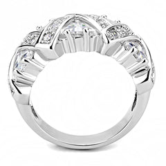 Alamode Rhodium Brass Ring with AAA Grade CZ in Clear - Flyclothing LLC