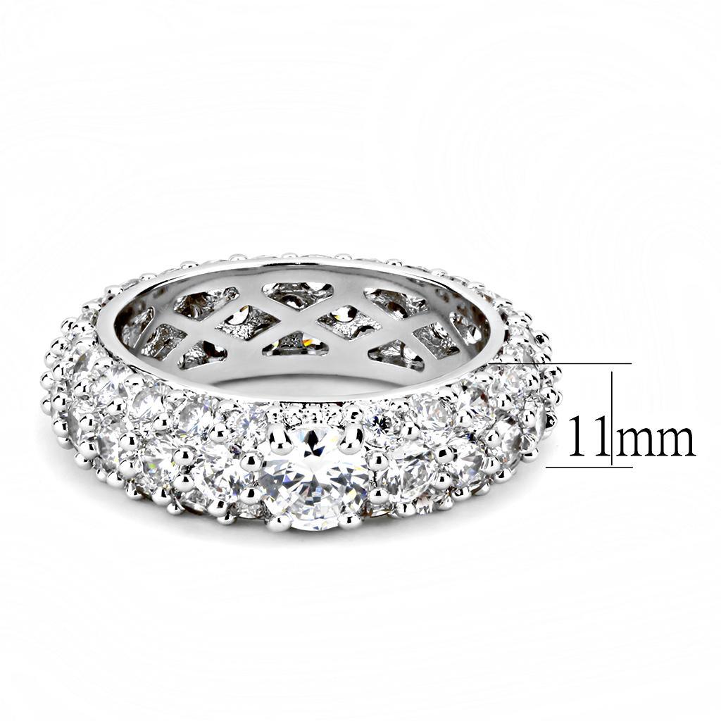 Alamode Rhodium Brass Ring with AAA Grade CZ in Clear - Flyclothing LLC