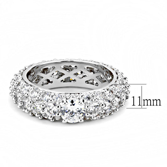 Alamode Rhodium Brass Ring with AAA Grade CZ in Clear - Flyclothing LLC