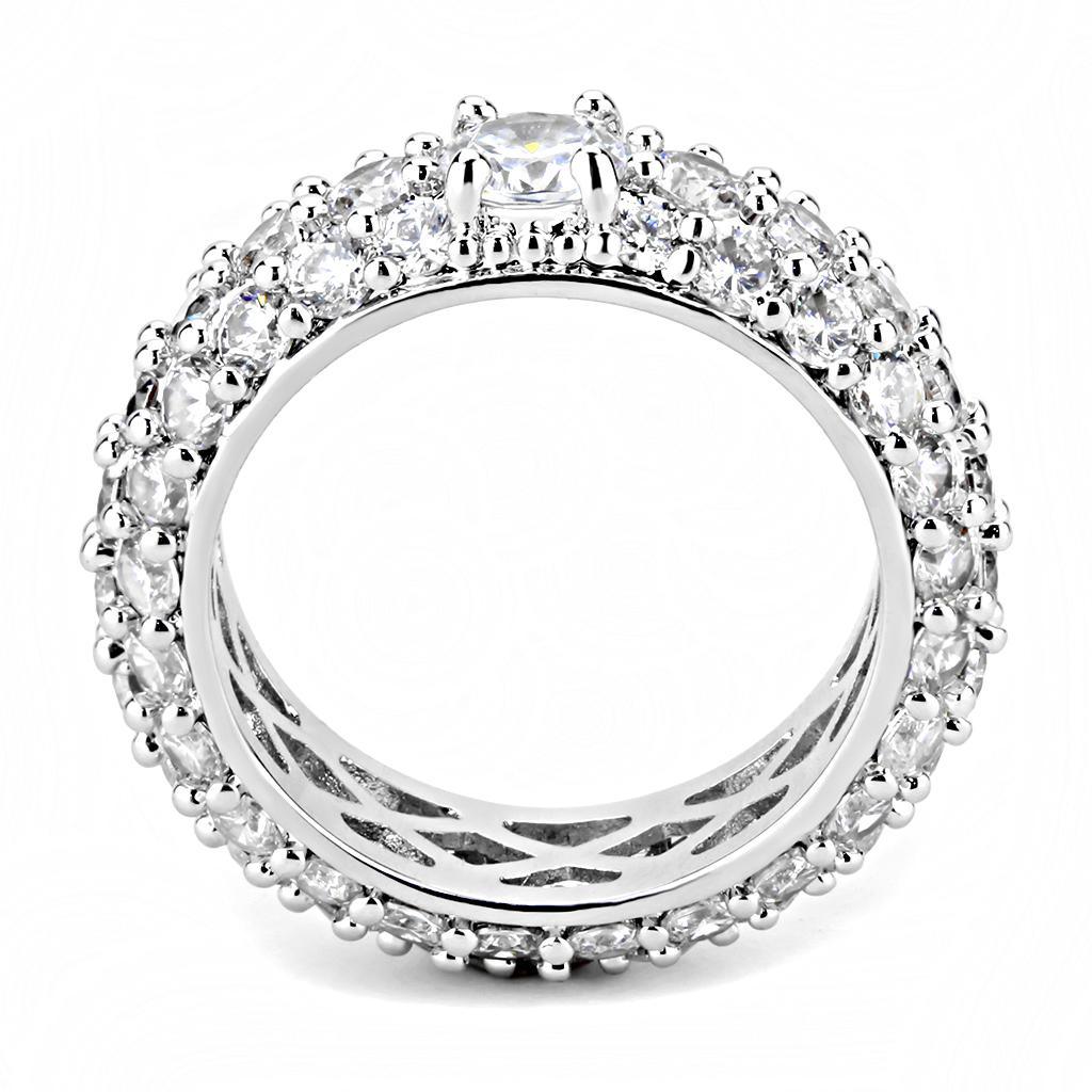 Alamode Rhodium Brass Ring with AAA Grade CZ in Clear - Flyclothing LLC