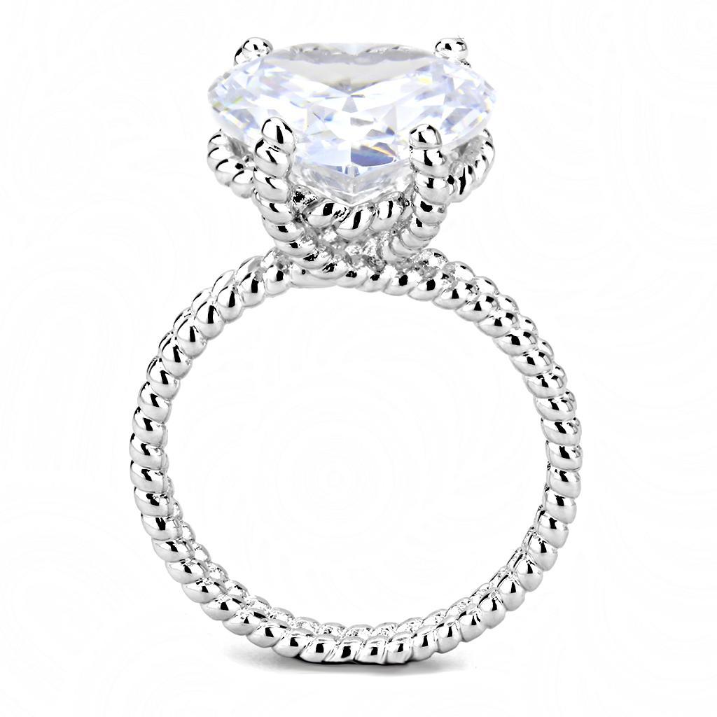 Alamode Rhodium Brass Ring with AAA Grade CZ in Clear - Flyclothing LLC