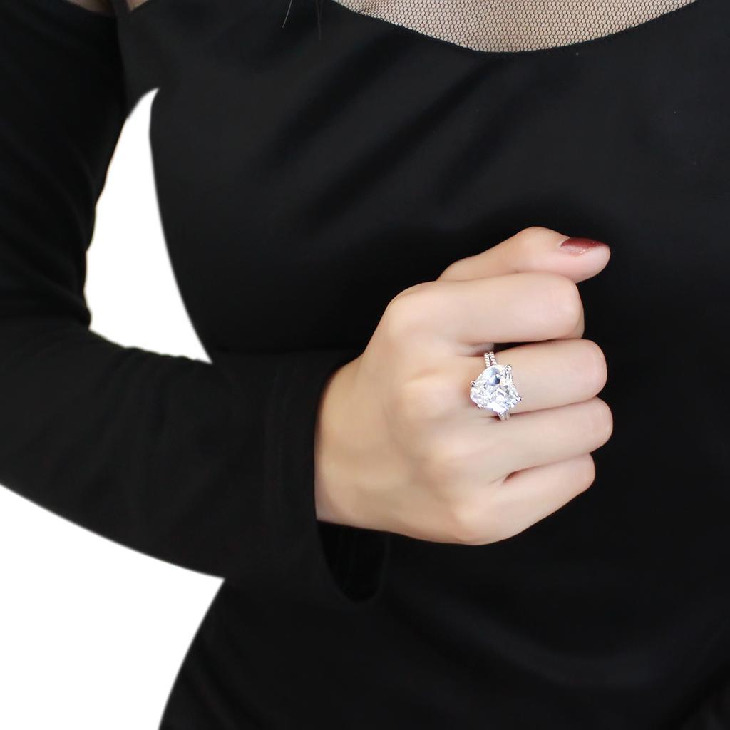 Alamode Rhodium Brass Ring with AAA Grade CZ in Clear - Flyclothing LLC