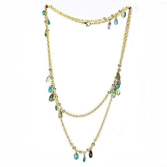 Alamode Gold Brass Necklace with Synthetic Jade in Emerald - Flyclothing LLC