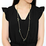 Alamode Gold Brass Necklace with Synthetic Jade in Emerald - Flyclothing LLC