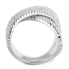 Alamode Rhodium Brass Ring with AAA Grade CZ in Clear - Flyclothing LLC