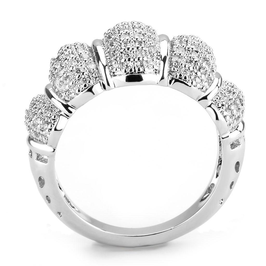 Alamode Rhodium Brass Ring with AAA Grade CZ in Clear - Flyclothing LLC