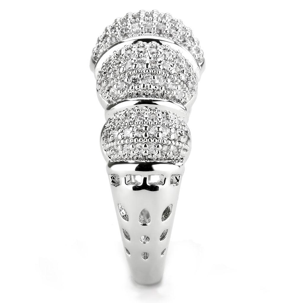 Alamode Rhodium Brass Ring with AAA Grade CZ in Clear - Flyclothing LLC