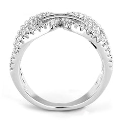 Alamode Rhodium Brass Ring with AAA Grade CZ in Clear - Flyclothing LLC