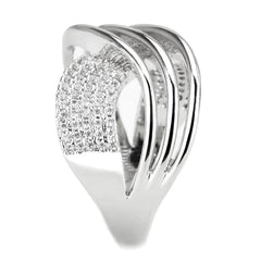 Alamode Rhodium Brass Ring with AAA Grade CZ in Clear - Flyclothing LLC