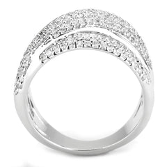 Alamode Rhodium Brass Ring with AAA Grade CZ in Clear - Flyclothing LLC