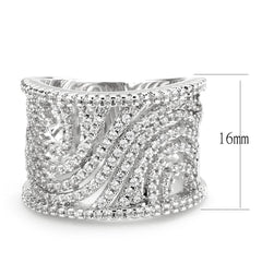 Alamode Rhodium Brass Ring with AAA Grade CZ in Clear - Flyclothing LLC