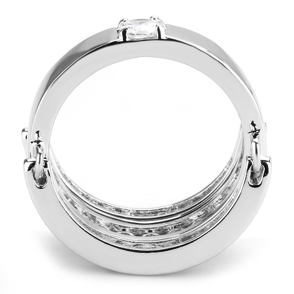 Alamode Rhodium Brass Ring with AAA Grade CZ in Clear - Flyclothing LLC