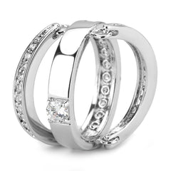 Alamode Rhodium Brass Ring with AAA Grade CZ in Clear - Flyclothing LLC