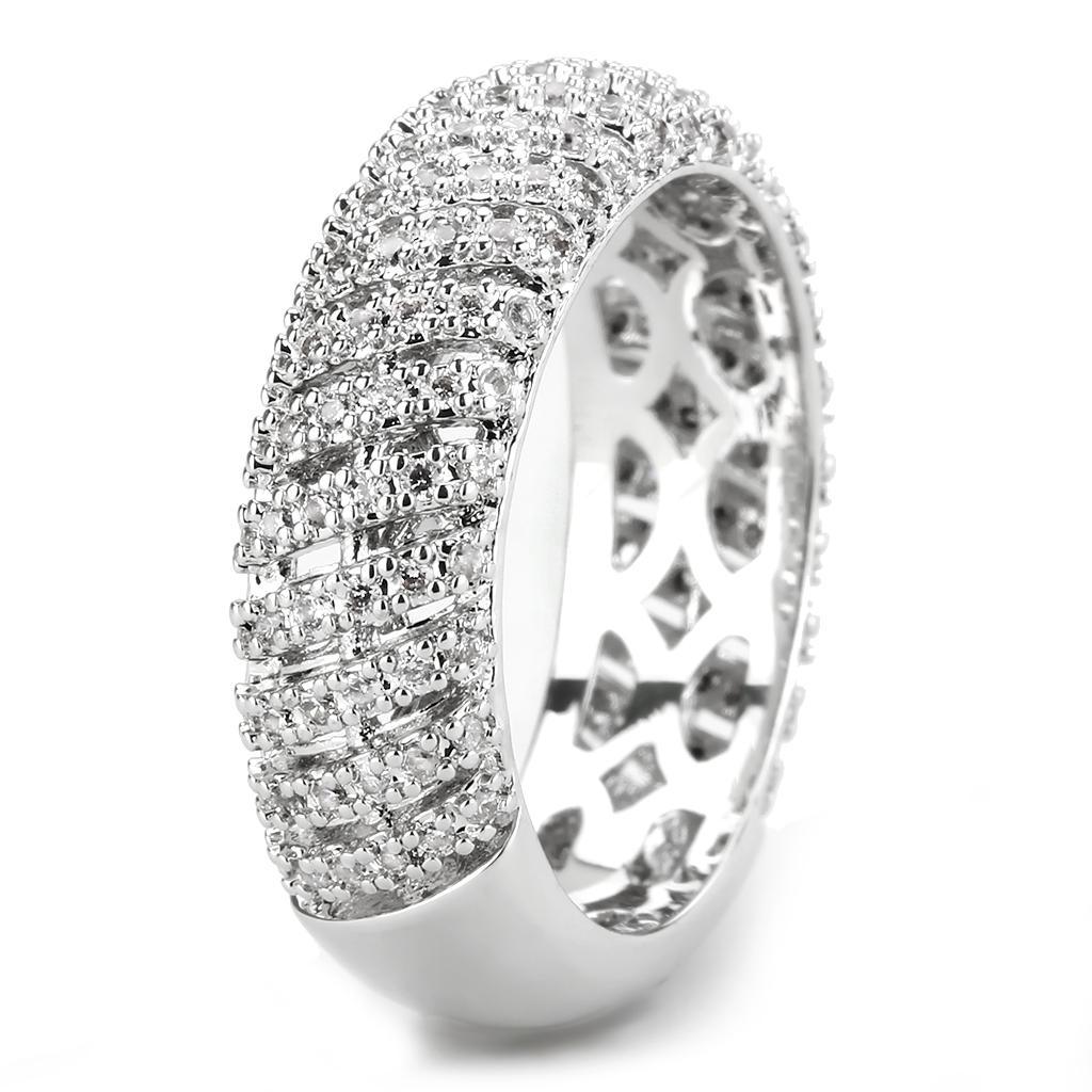 Alamode Rhodium Brass Ring with AAA Grade CZ in Clear - Flyclothing LLC