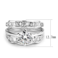 Alamode Rhodium Brass Ring with AAA Grade CZ in Clear - Alamode