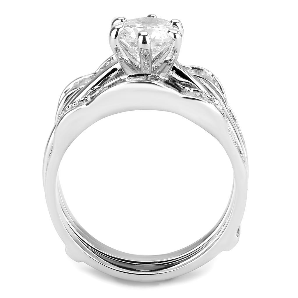 Alamode Rhodium Brass Ring with AAA Grade CZ in Clear - Alamode