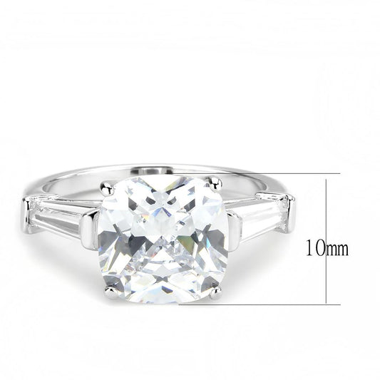 Alamode Rhodium Brass Ring with AAA Grade CZ in Clear - Flyclothing LLC