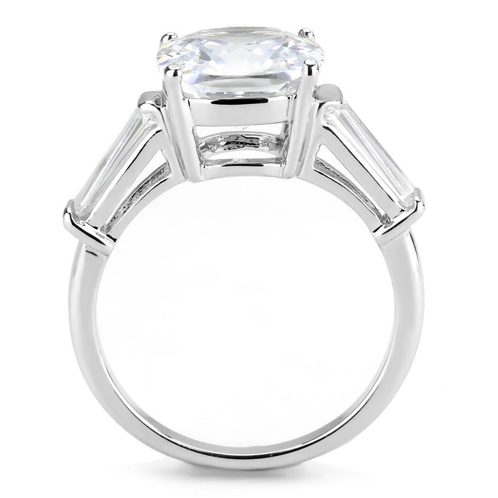 Alamode Rhodium Brass Ring with AAA Grade CZ in Clear - Flyclothing LLC