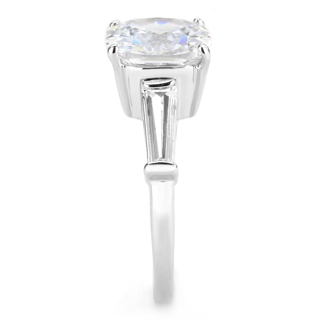 Alamode Rhodium Brass Ring with AAA Grade CZ in Clear - Flyclothing LLC