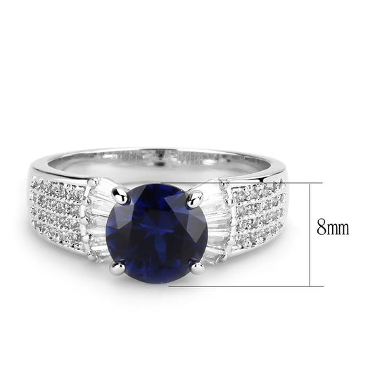 Alamode Rhodium Brass Ring with Synthetic Spinel in London Blue - Flyclothing LLC