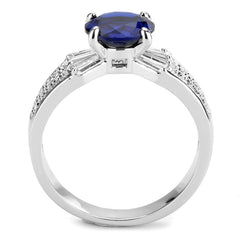 Alamode Rhodium Brass Ring with Synthetic Spinel in London Blue - Flyclothing LLC