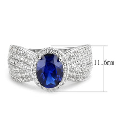 Alamode Rhodium Brass Ring with Synthetic Spinel in London Blue - Flyclothing LLC