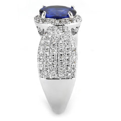 Alamode Rhodium Brass Ring with Synthetic Spinel in London Blue - Flyclothing LLC