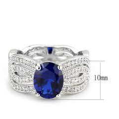 Alamode Rhodium Brass Ring with Synthetic Spinel in London Blue - Flyclothing LLC