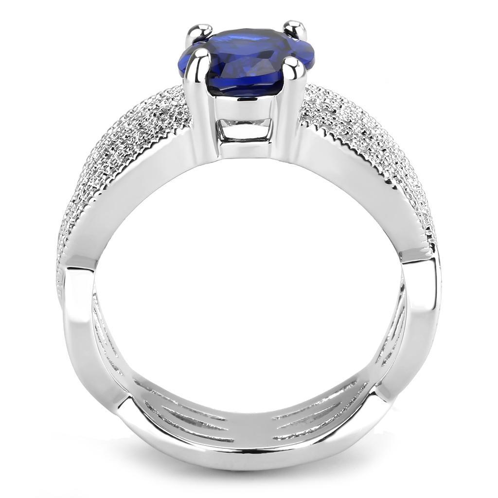 Alamode Rhodium Brass Ring with Synthetic Spinel in London Blue - Flyclothing LLC