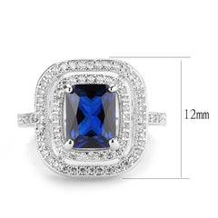 Alamode Rhodium Brass Ring with Synthetic Spinel in London Blue - Flyclothing LLC