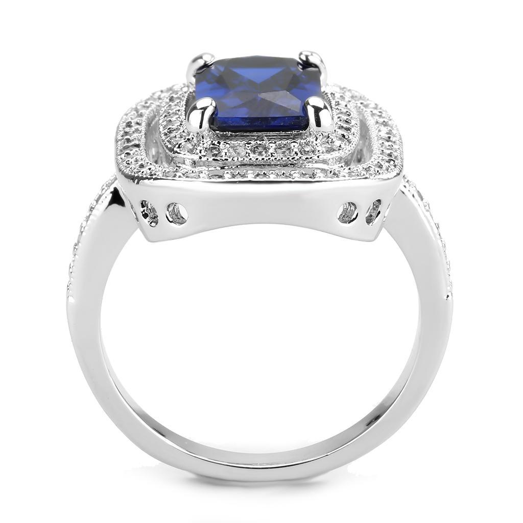 Alamode Rhodium Brass Ring with Synthetic Spinel in London Blue - Flyclothing LLC