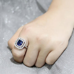 Alamode Rhodium Brass Ring with Synthetic Spinel in London Blue - Flyclothing LLC