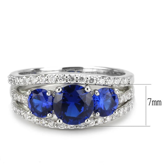 Alamode Rhodium Brass Ring with Synthetic Spinel in London Blue - Flyclothing LLC